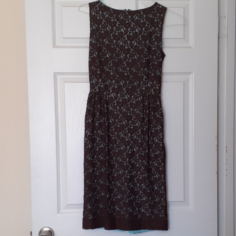 Teal with brown overlay dress